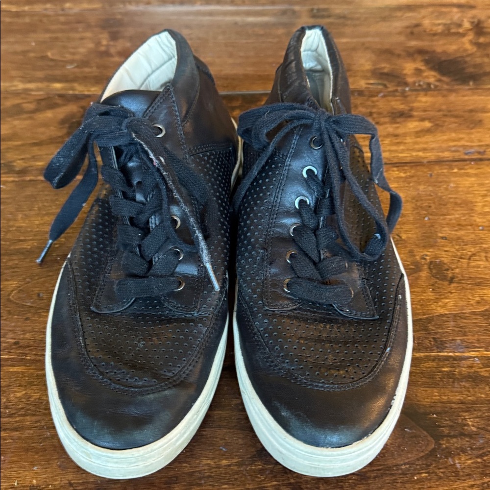 Via Spiga Black Leather Sneakers with White Soles